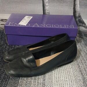 Enzo Angiolini Black Leather Flats 8.5W